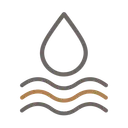 Symbole stylisé d’une goutte d’eau au-dessus de lignes ondulées représentant la surface de l’eau.