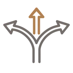 Symbole directionnel avec des flèches grises et orange représentant un choix.