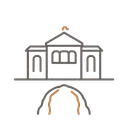 Illustration d’un bâtiment classique avec une grotte en dessous.