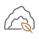 Graphique représentant des montagnes avec une feuille, style minimaliste sur fond transparent.