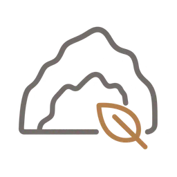 Graphique représentant des montagnes avec une feuille, style minimaliste sur fond transparent.