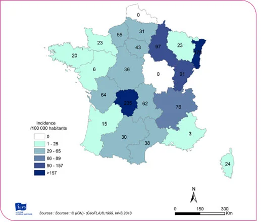 Incidence de la borréliose de Lyme en France