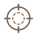 Symbole de viseur circulaire avec marqueurs orange dans un style minimaliste.