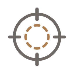 Symbole de viseur circulaire avec marqueurs orange dans un style minimaliste.