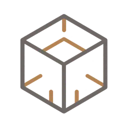 Illustration d’un cube en perspective avec des lignes grises et orangées sur fond transparent.