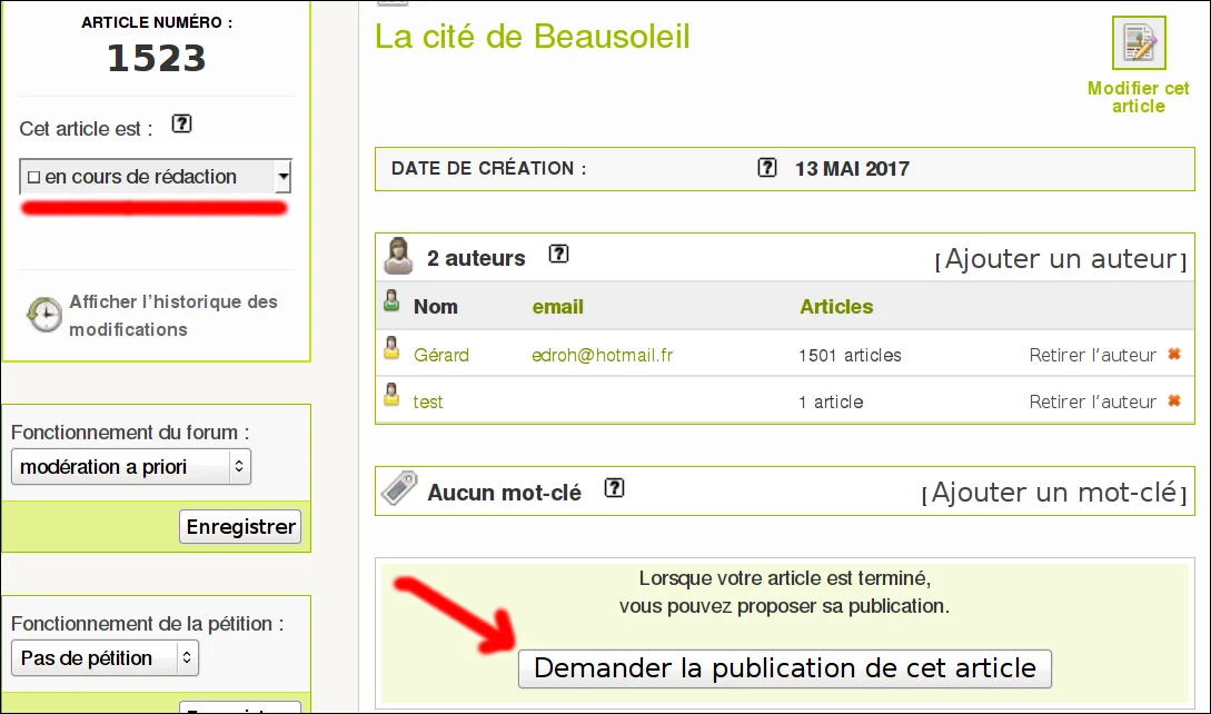 Demande de publication