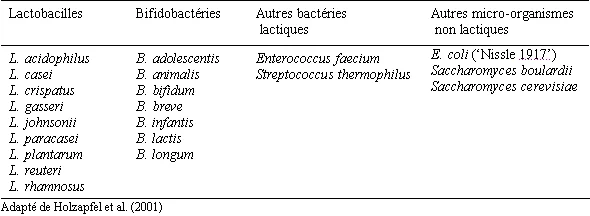 Liste des principales souches microbiennes considérées comme probiotiques