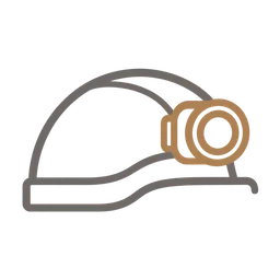 Casque de sécurité gris avec lampe frontale sur le côté.