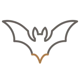 Dessin stylisé d’une chauve-souris en noir et brun sur fond transparent.